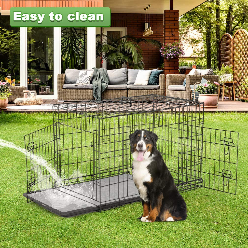 Large Double Door Folding Dog Crate with Divider and Tray A337