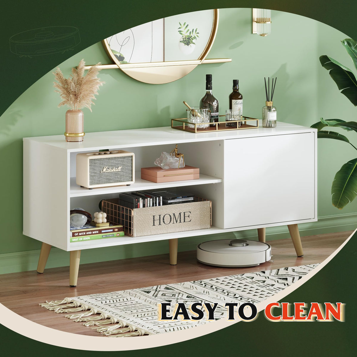 White TV Stand with Storage Cabinet D26593
