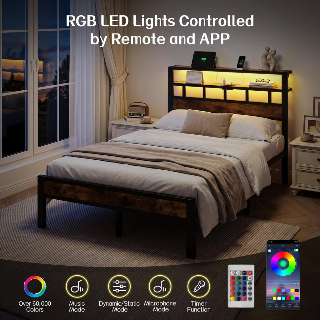 Metal Platform Bed with Charging Station and LED B21553