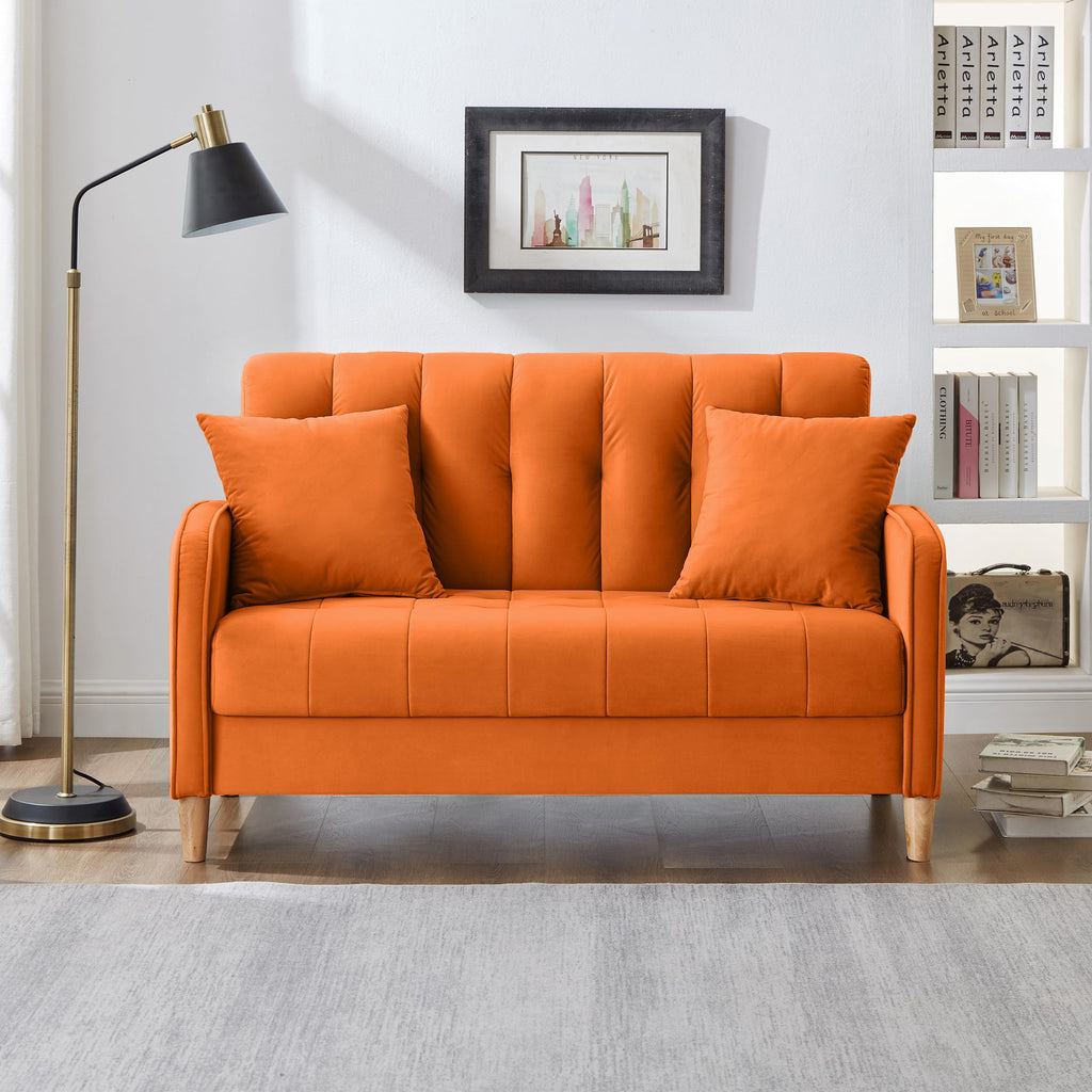 Orange Velvet Tufted Loveseat Sofa U9370