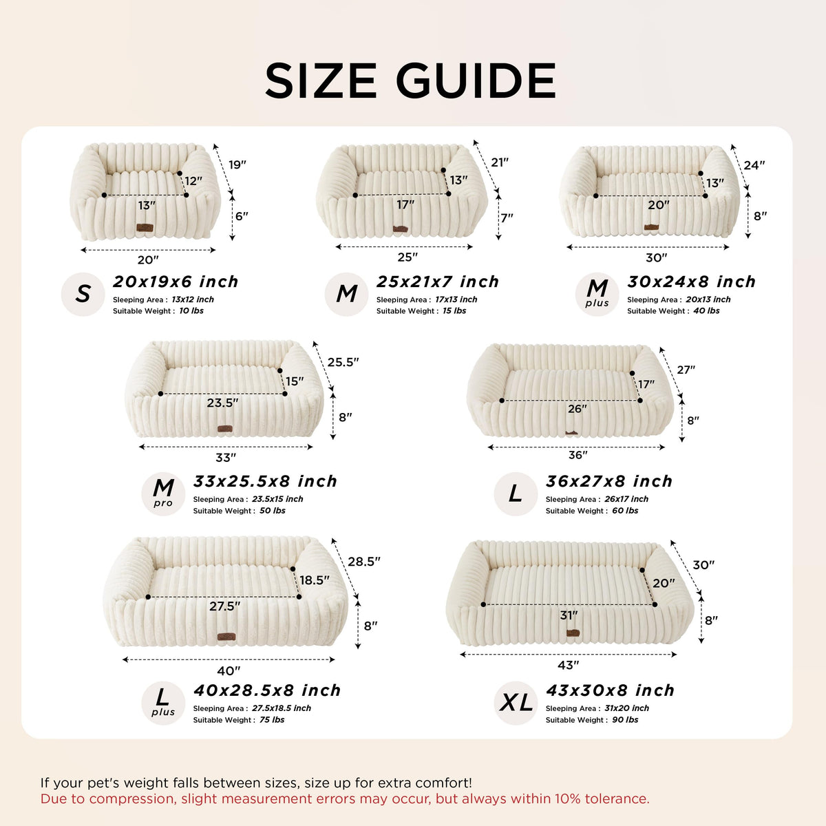 Cream Washable Dog Bed P418
