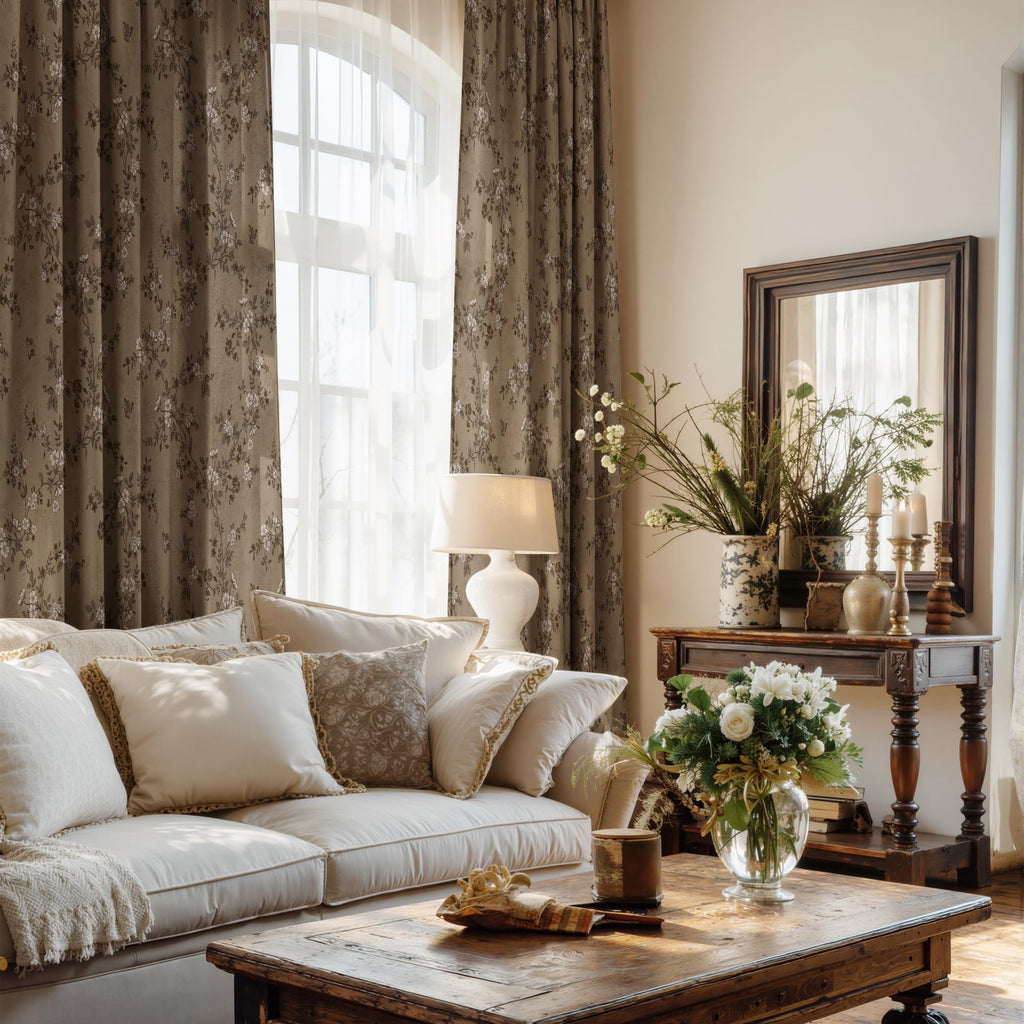 Extra Long Linen Floral Curtains 108 Inches I207590