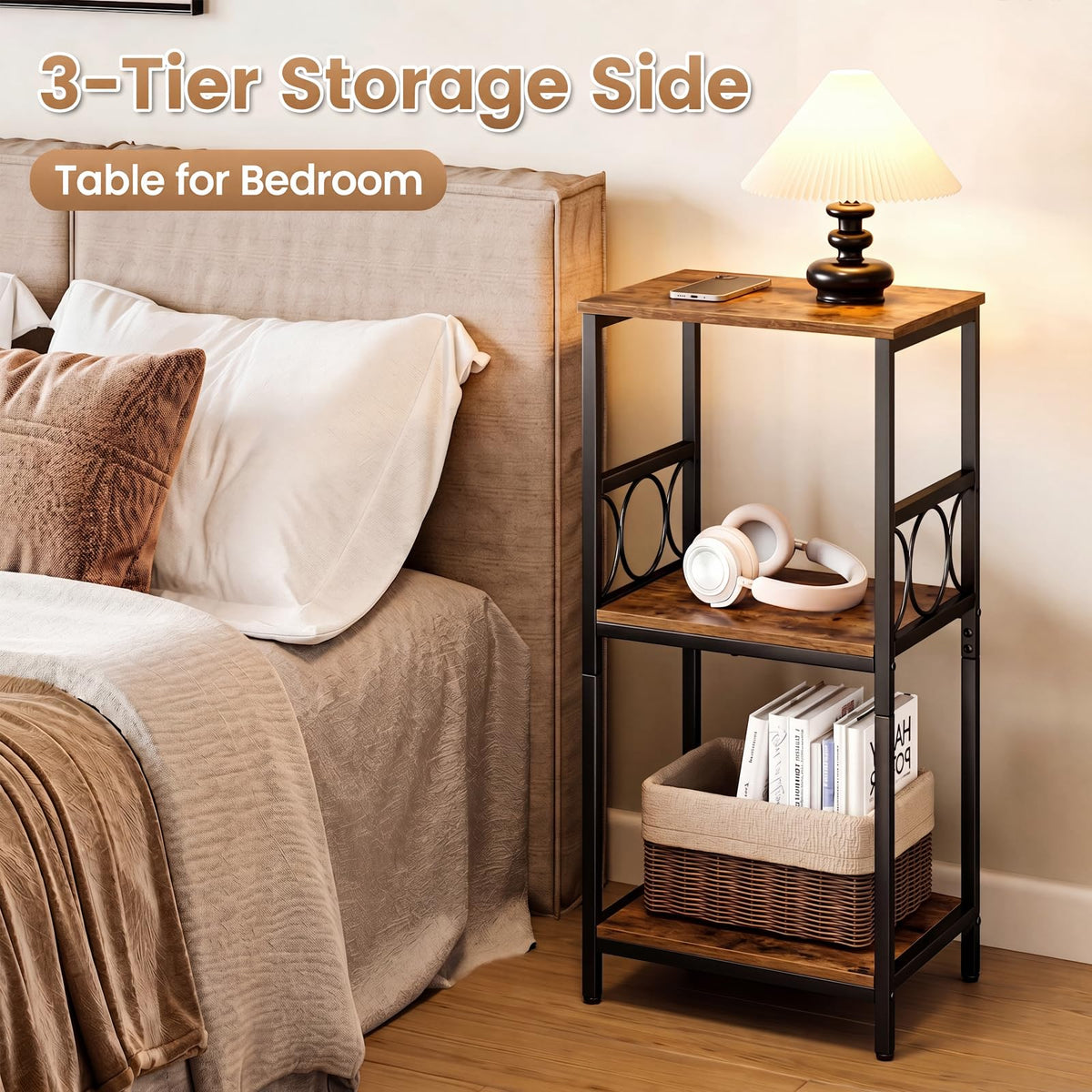 3-Tier Side Table with Adjustable Shelf P765958