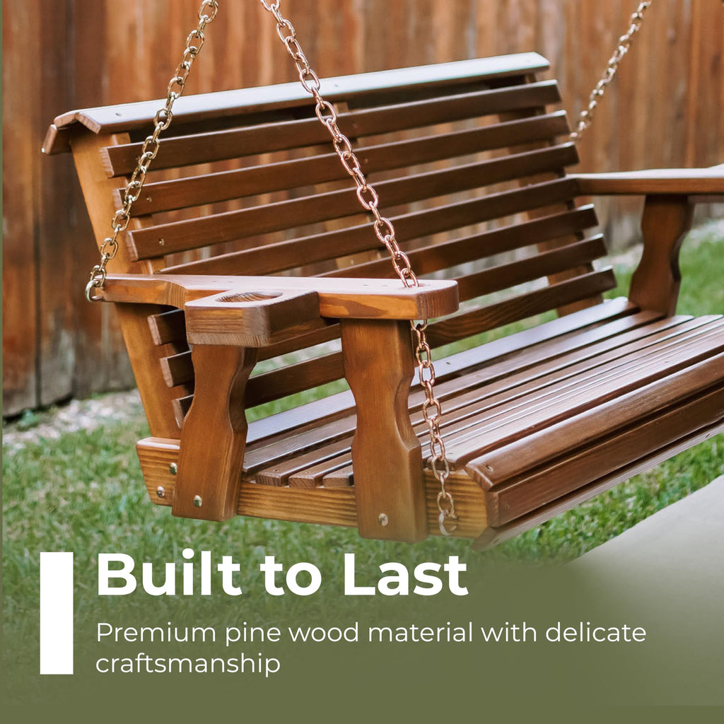 Heavy Duty 700 Lb Capacity Porch Swing with Cup Holders M140