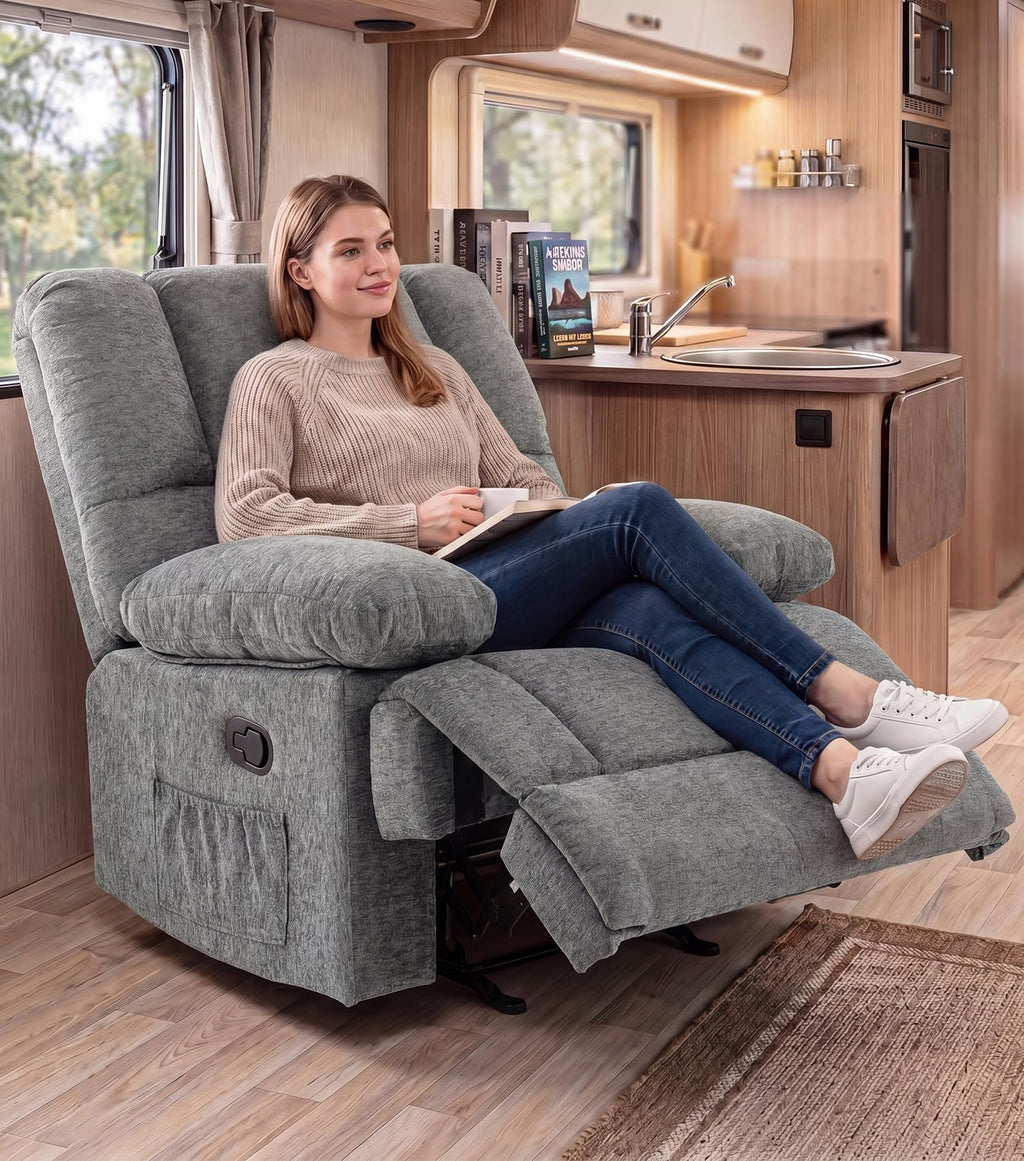 41" Oversized Chenille Rocker Recliner Chair Grey 350 LBS Capacity G194