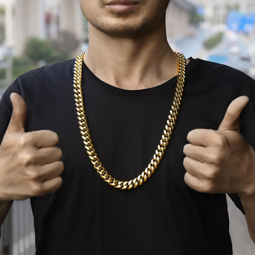 15mm 18k Gold Stainless Steel Cuban Link Chain E767687