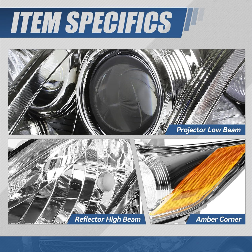 Headlight Assembly Compatible with Toyota Camry 2007 2008 2009 Chrome Housing Amber Corner Z41571