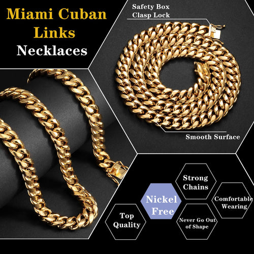 15mm 18k Gold Stainless Steel Cuban Link Chain E767687