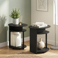 Set of 2 Round End Table with Oval Tabletop and Open Shelf, Walnut R5091