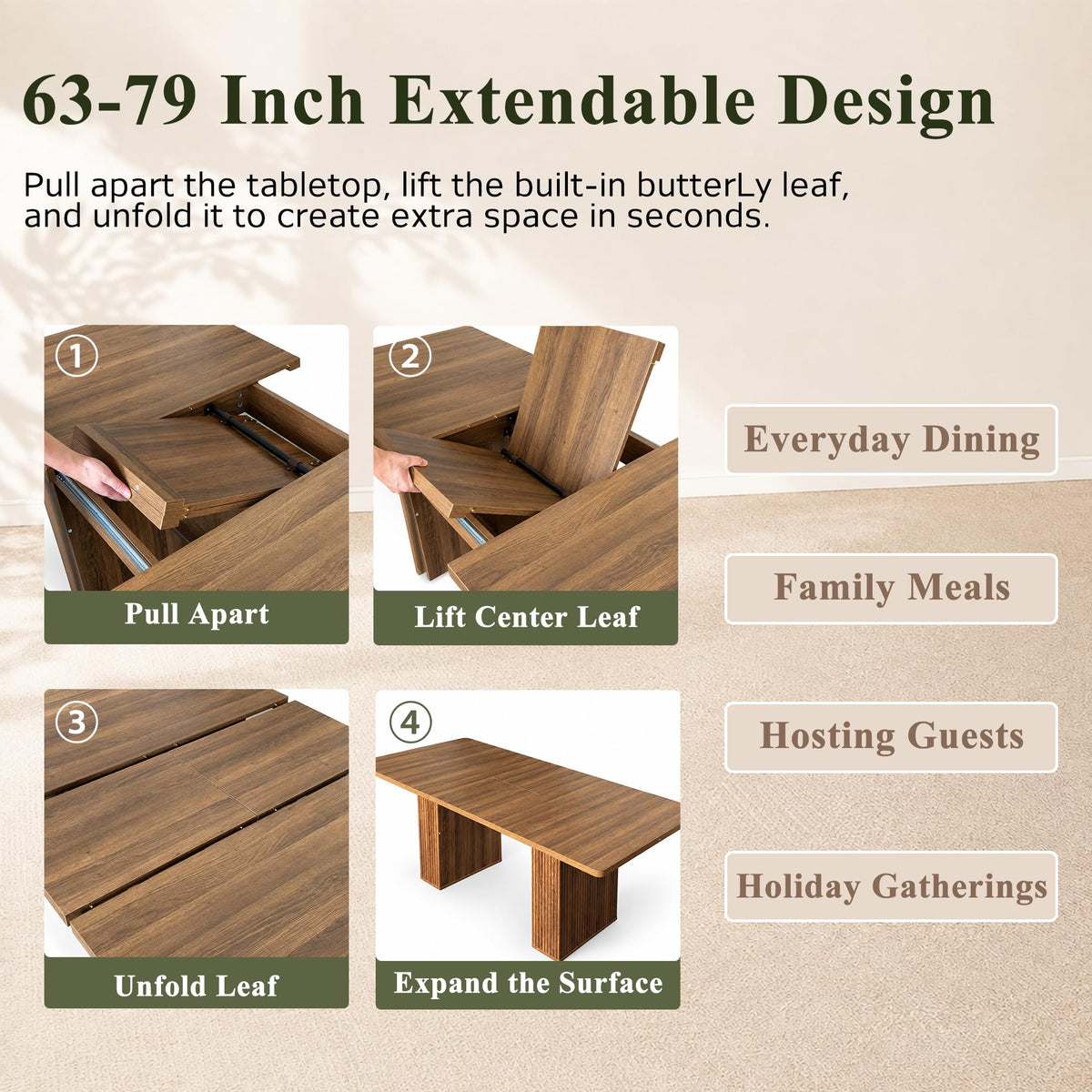 Walnut 9-Piece Extendable Dining Table Set with Storage L667