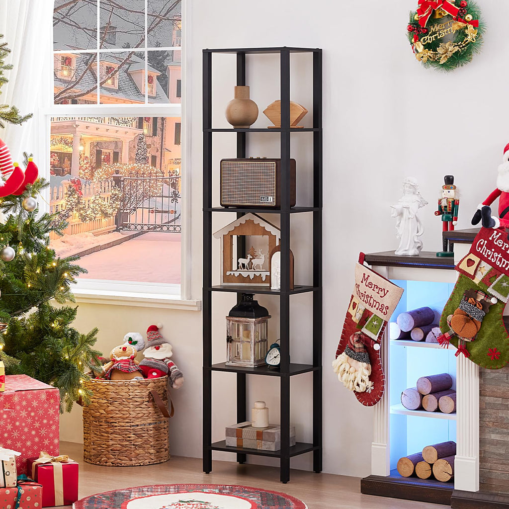 6 Tier Tall Skinny Black Bookshelf C9574