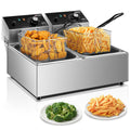3400W 20.7QT Stainless Steel Electric Deep Fryer with 2 Removable Baskets C304254