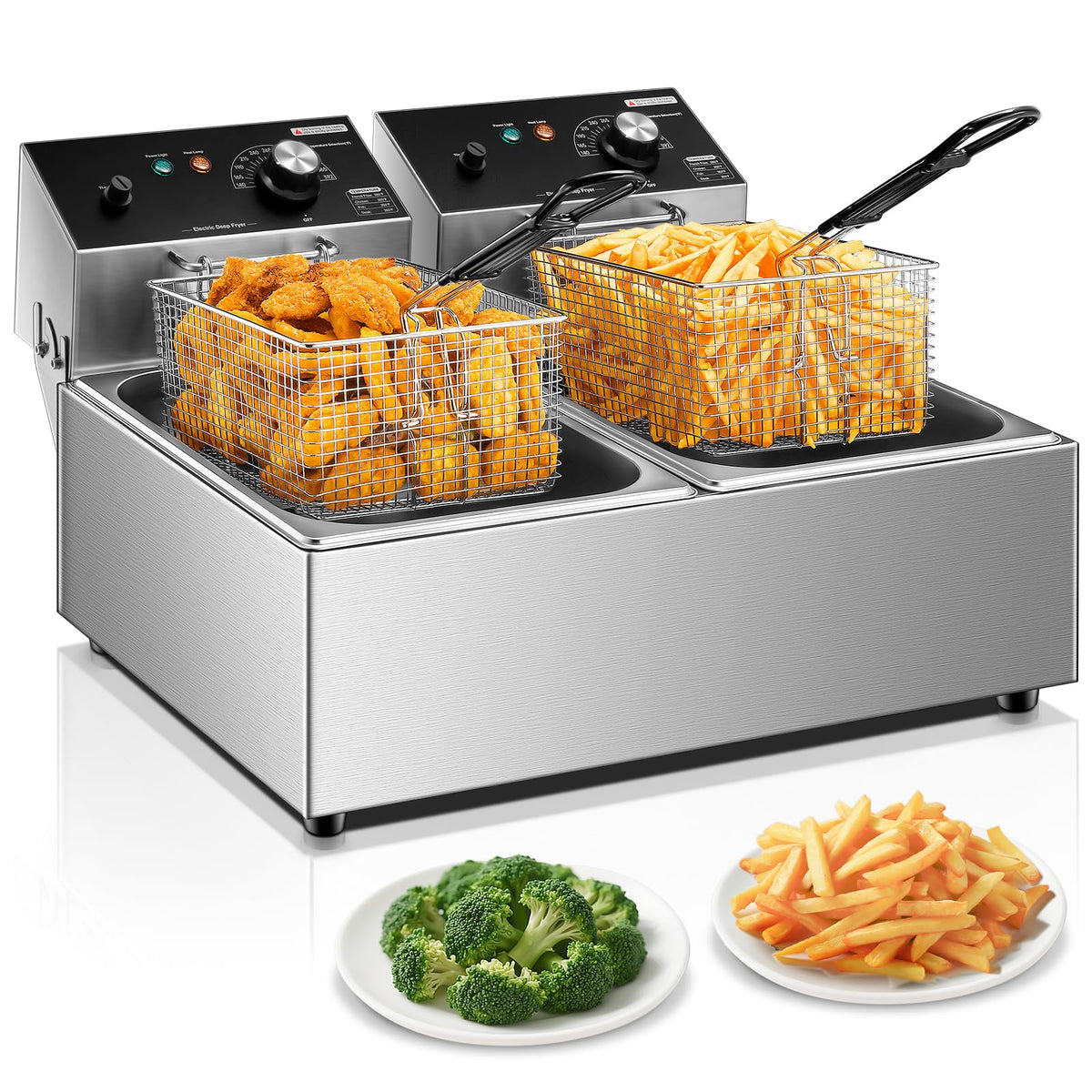 3400W 20.7QT Stainless Steel Electric Deep Fryer with 2 Removable Baskets C304254