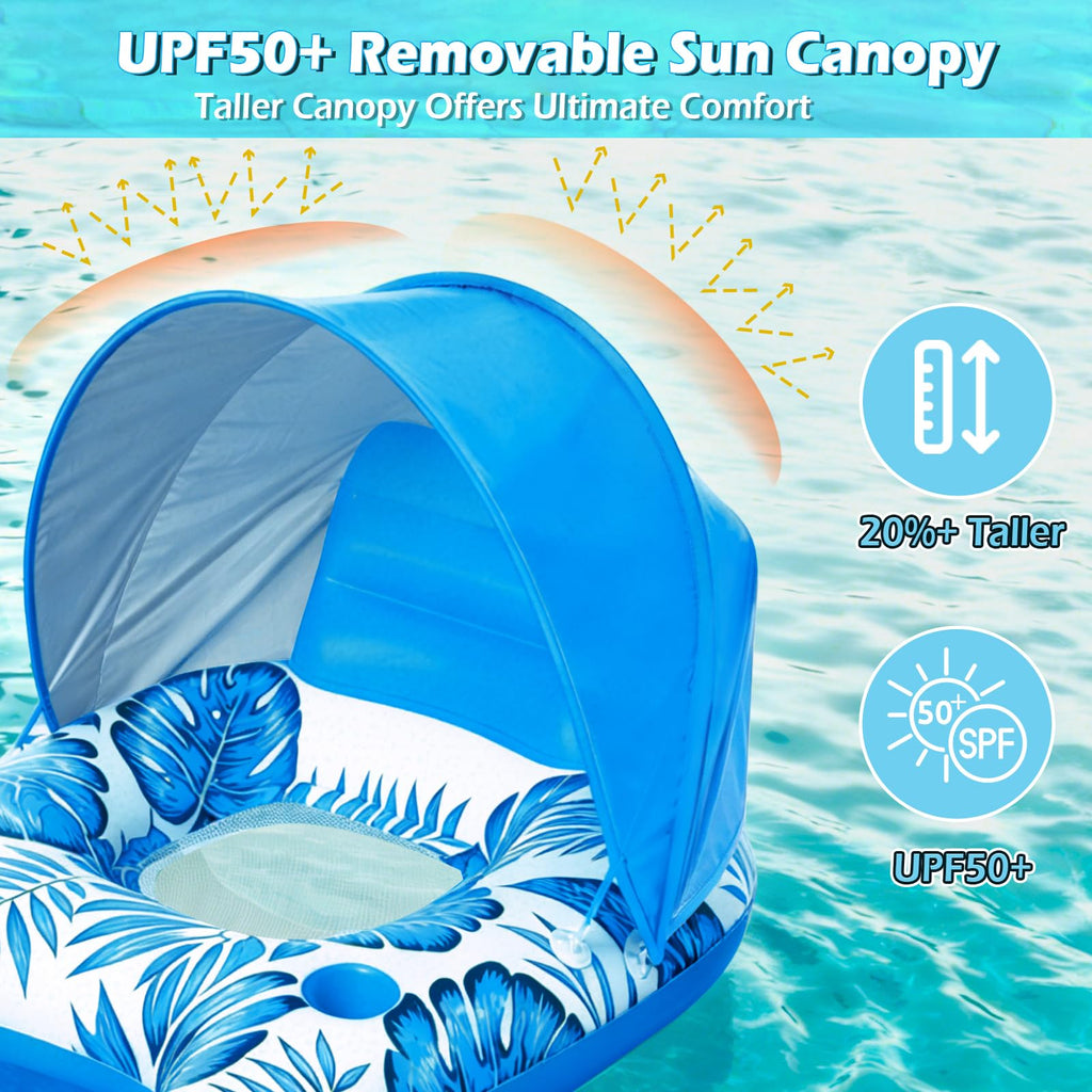 Inflatable Pool Float Lounger with Canopy and Cup Holders T62797
