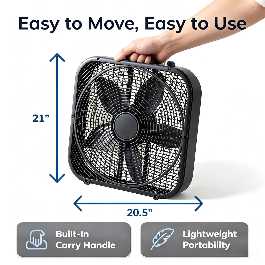 20 Inch Black 3-Speed Box Fan with Handle V488