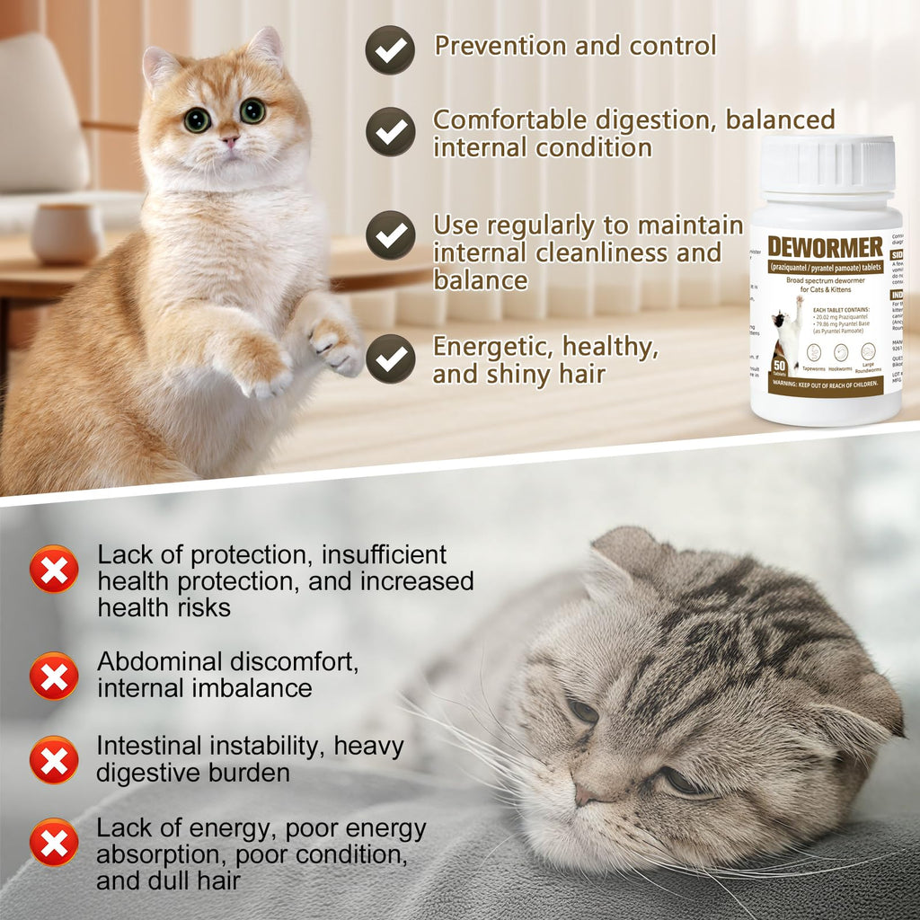Broad-Spectrum Dewormer for Cats & Kittens, 50 Tablets H202