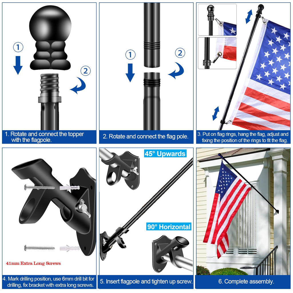 Black 5 FT Stainless Steel Wall Mount Flag Pole Kit Z5030
