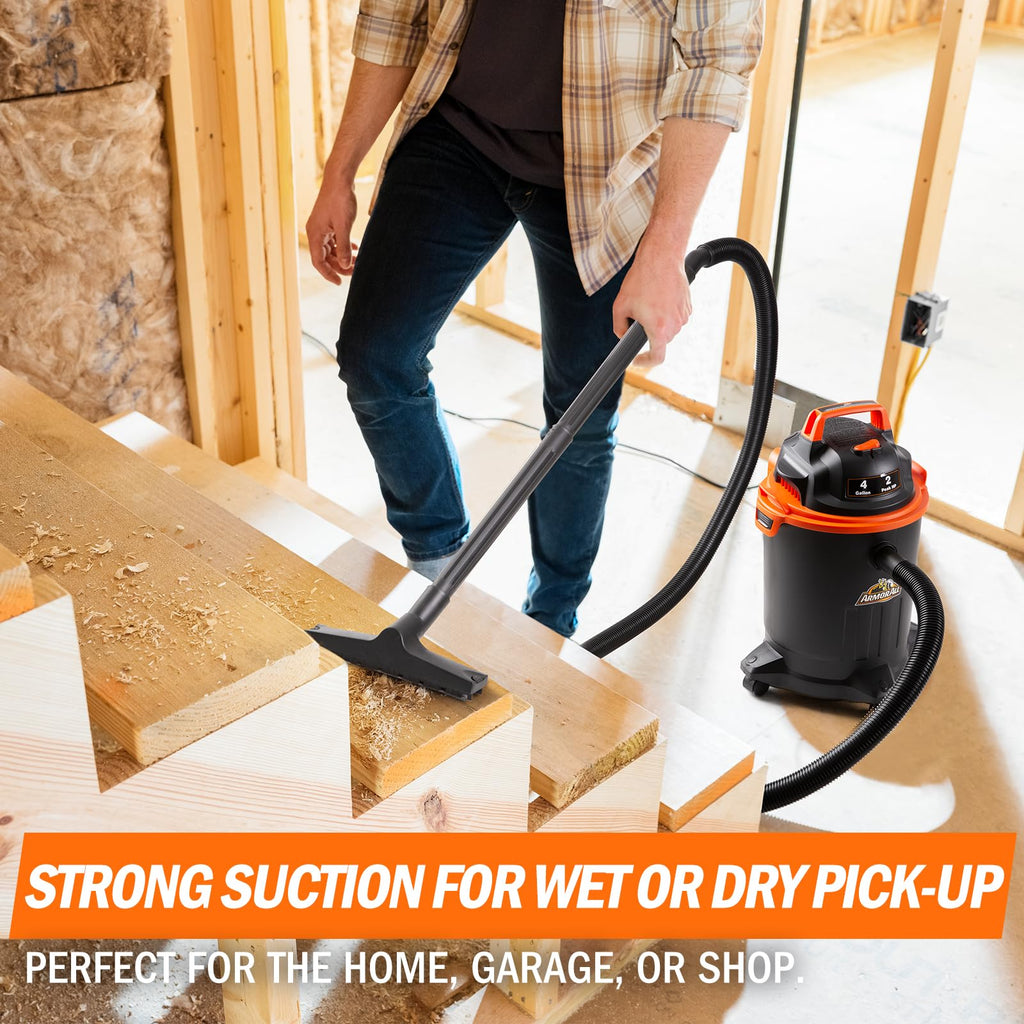 4 Gallon Wet/Dry Vac 2.0 Peak HP Shop Vacuum with Nozzles & Brush G8102