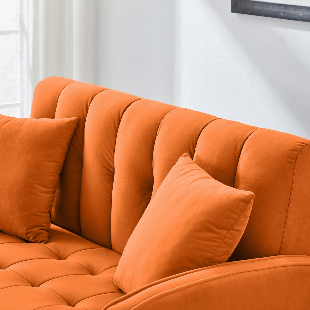 Orange Velvet Tufted Loveseat Sofa U9370