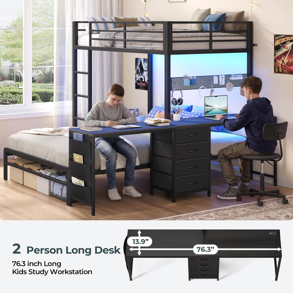 Black Twin Over Full Bunk Bed with Desk and Storage Drawers V420