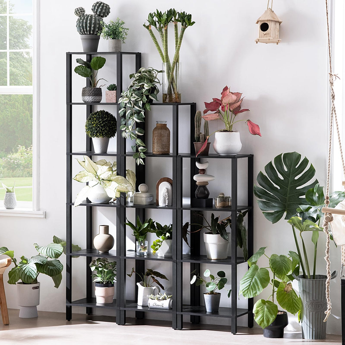6 Tier Tall Skinny Black Bookshelf C9574