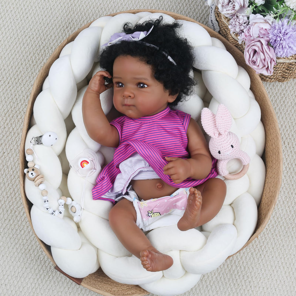 20 Inch Black Realistic Reborn Baby Dolls Full Body Vinyl Girl X5328