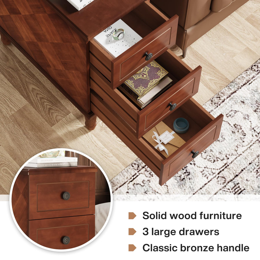 Solid Wood End Table Set of 2 with Drawers X3568