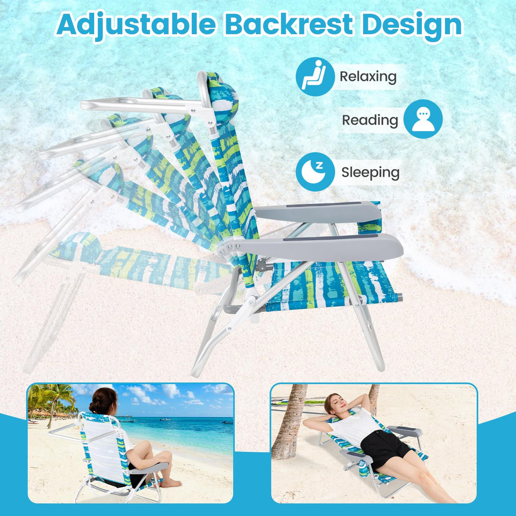 2Pcs Folding Camping Chair with Adjustable Backrest, Cup Holder & Headrest, Green U1560