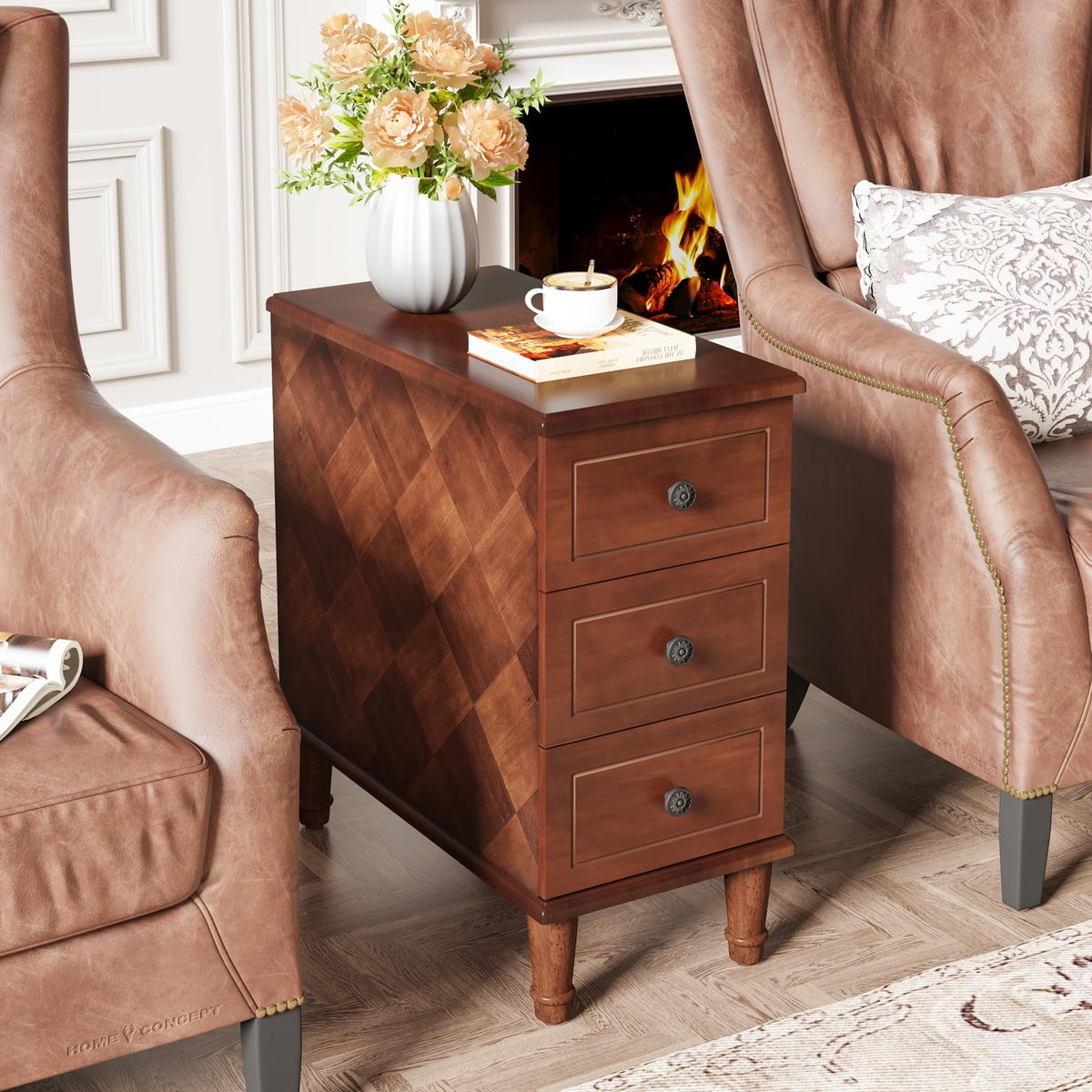 Solid Wood End Table Set of 2 with Drawers X3568