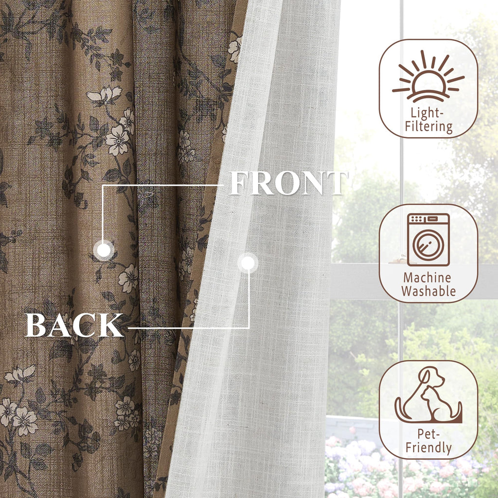 Extra Long Linen Floral Curtains 108 Inches I207590