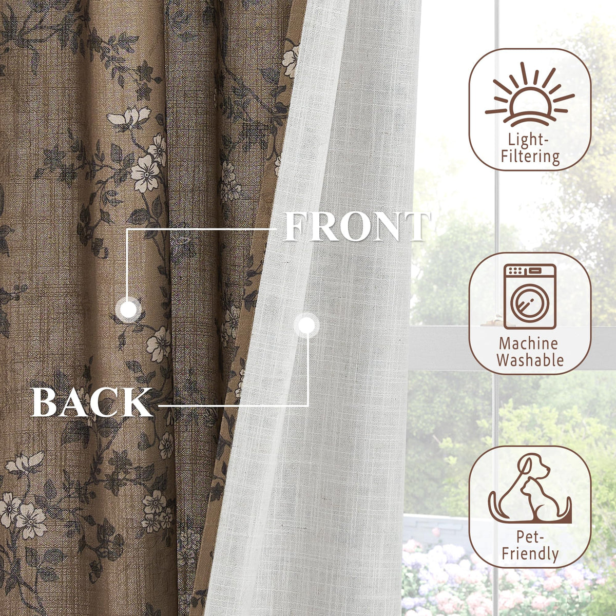 Extra Long Linen Floral Curtains 108 Inches I207590
