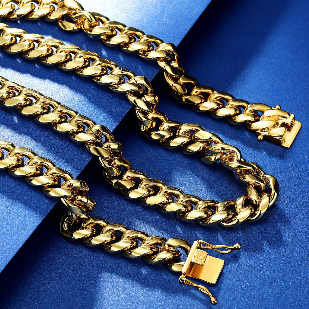 15mm 18k Gold Stainless Steel Cuban Link Chain E767687