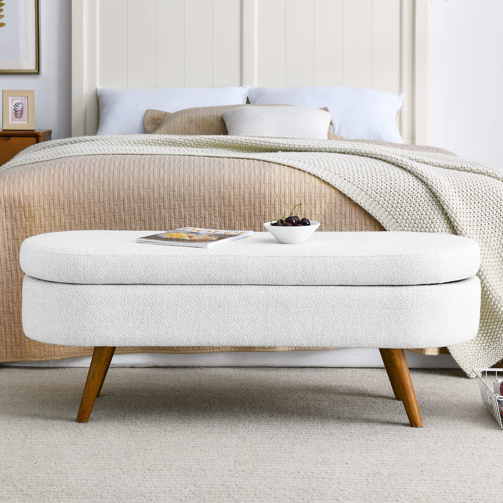 White Storage Bench with Rubber Wood Legs Z35270