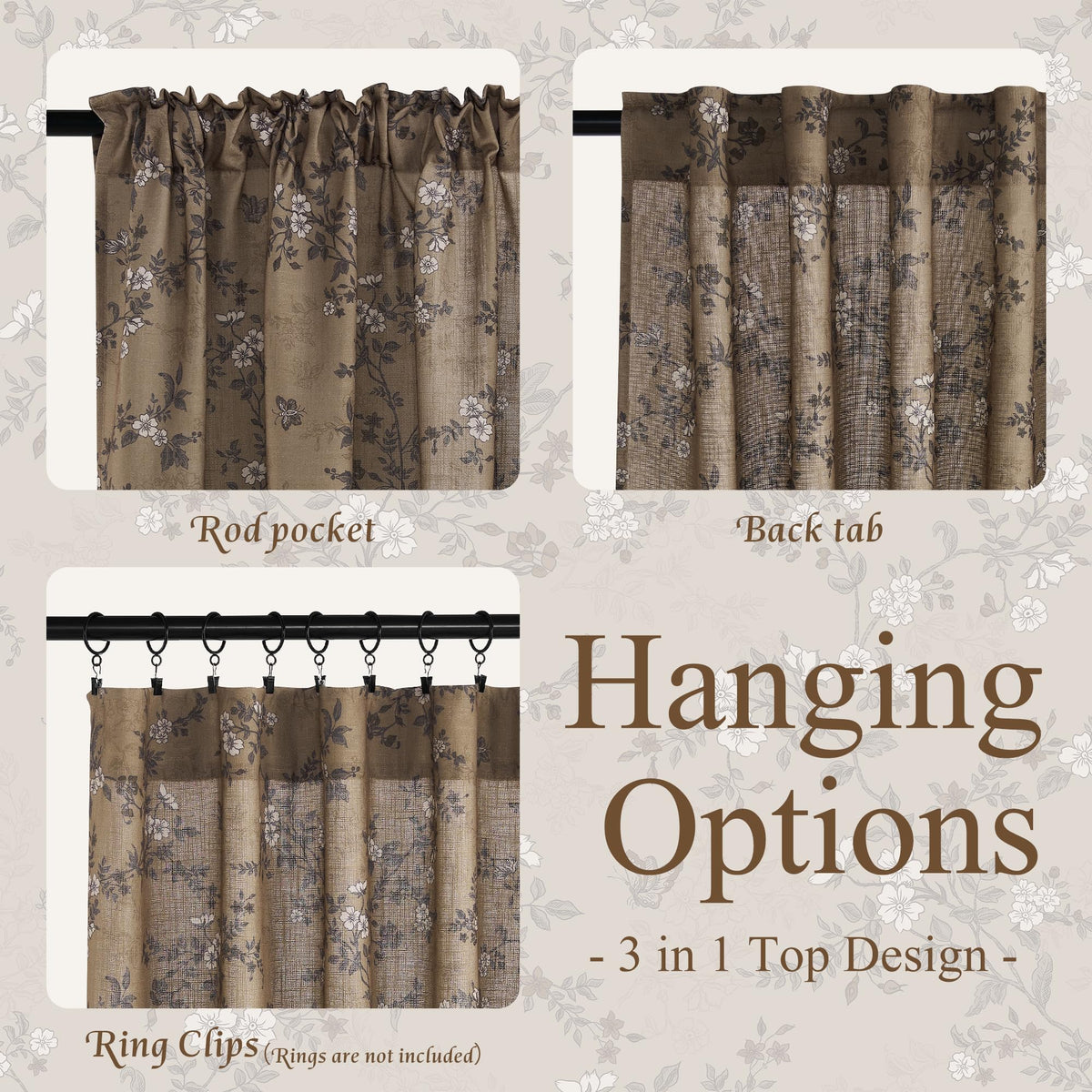 Extra Long Linen Floral Curtains 108 Inches I207590