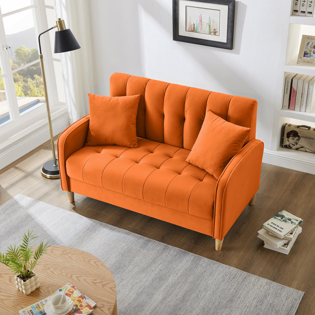 Orange Velvet Tufted Loveseat Sofa U9370