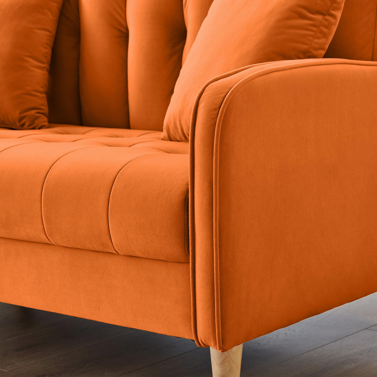 Orange Velvet Tufted Loveseat Sofa U9370