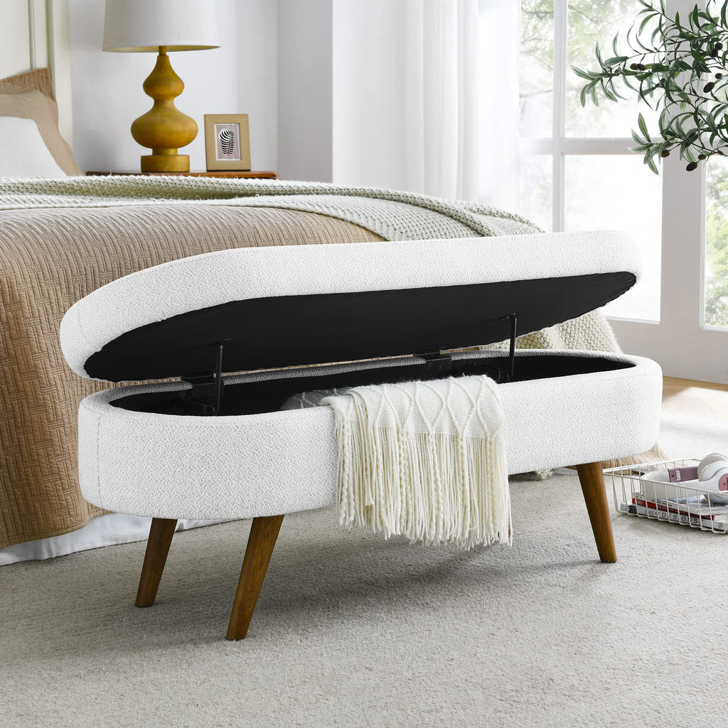 White Storage Bench with Rubber Wood Legs Z35270